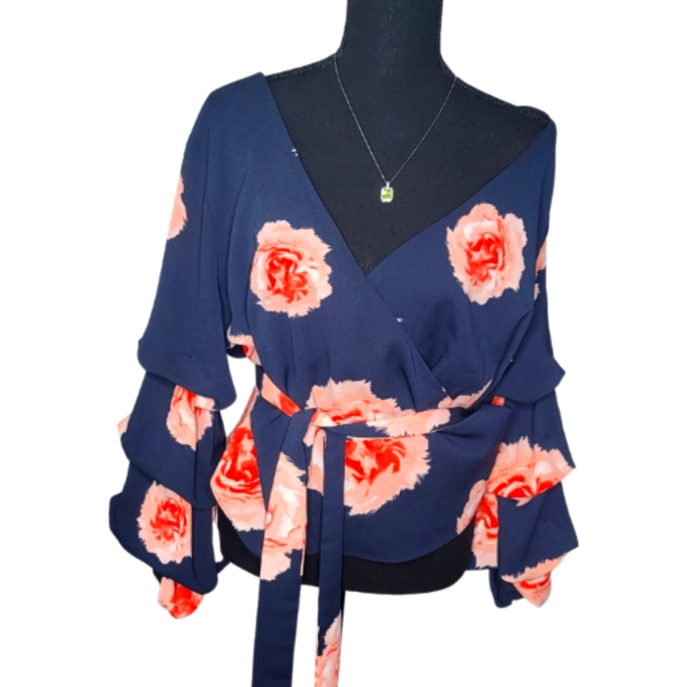 Bar III Women's Belted Faux Wrap Blouse
